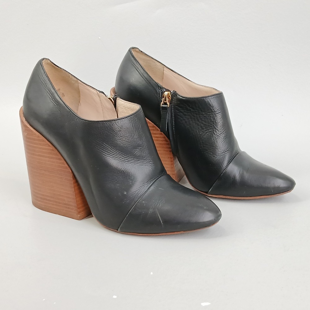 Chloe Wedge Ankle Boots Women EU 40 US 9.5 Black Leather Wood Heel Made In Italy
